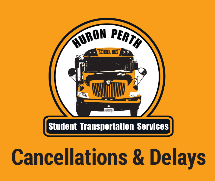Huron Perth Student Transportation Services logo. Cancellations & Delays.